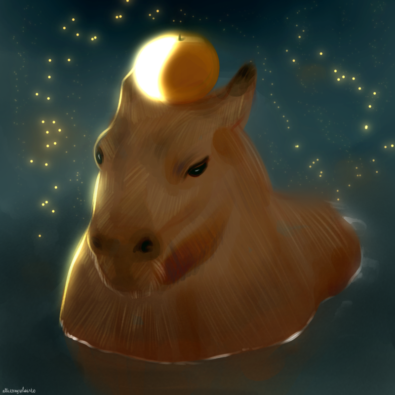 Mystical capybara with glowing apple